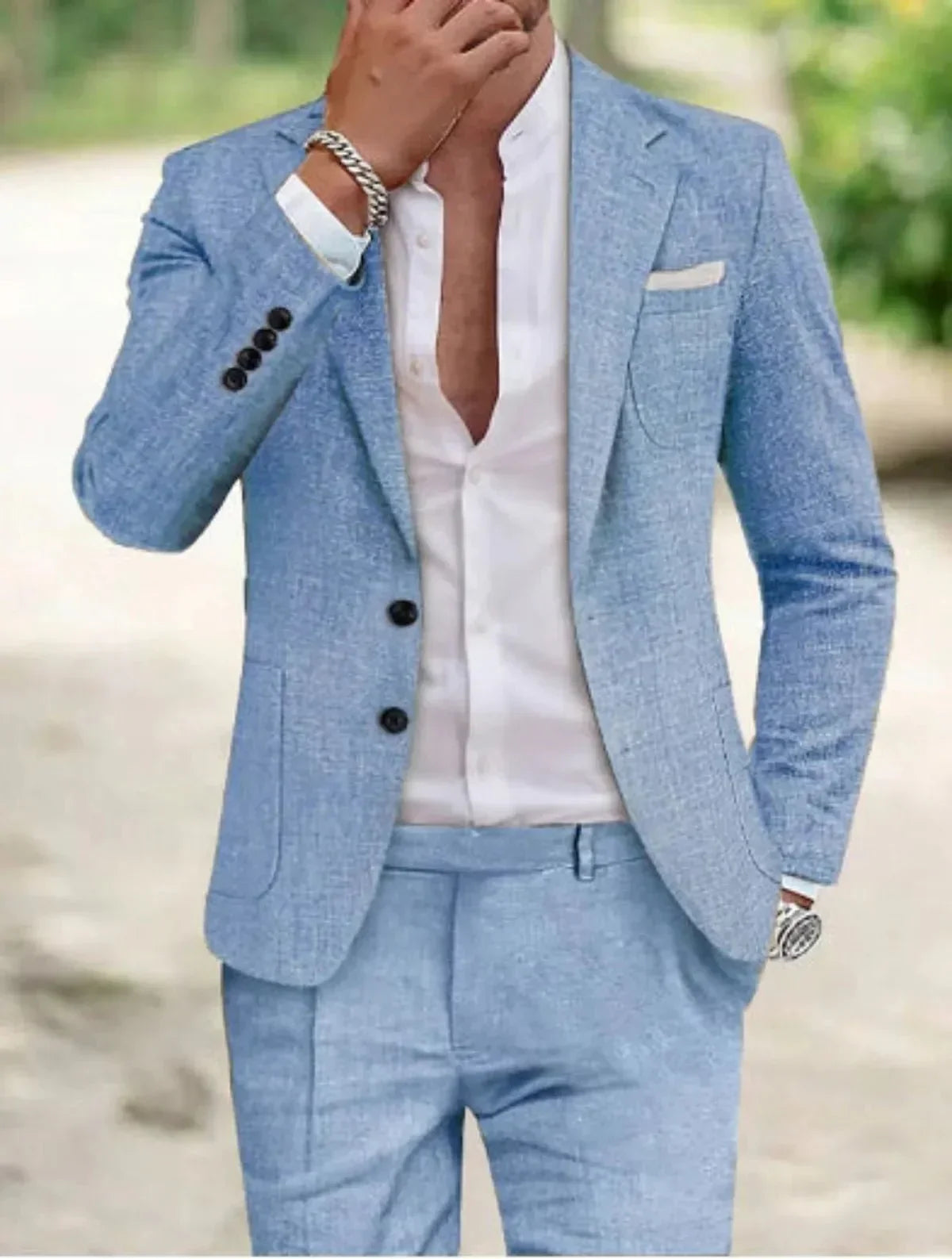 Costume Homme Élégant Slim Fit Deux Pièces Beige Clair Amawinc Tissu Texturé Premium