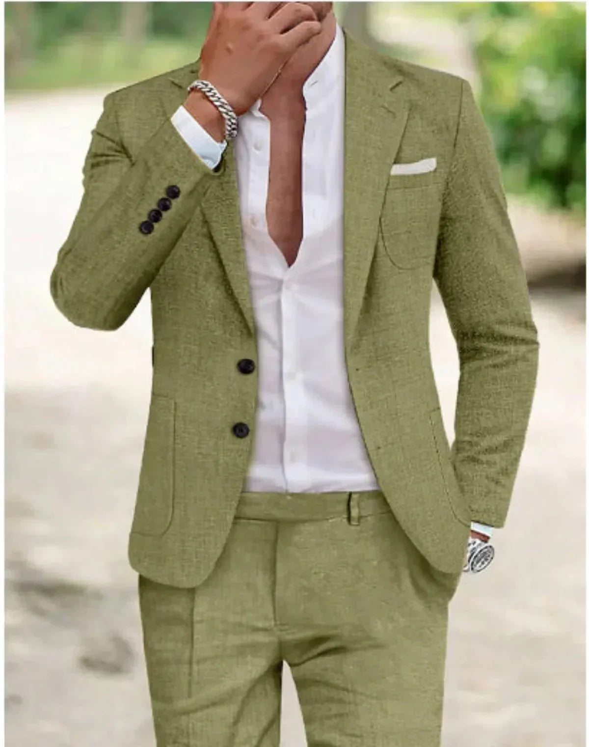 Costume Homme Élégant Slim Fit Deux Pièces Beige Clair Amawinc Tissu Texturé Premium