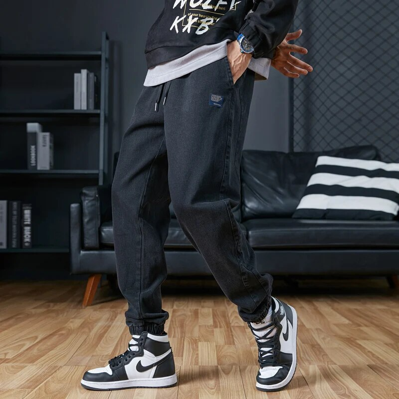 Hype Premium Denim Joggers Pour Mode Streetwear Confort Quotidien Avec Taille Élastique Et Bords Côtelés
