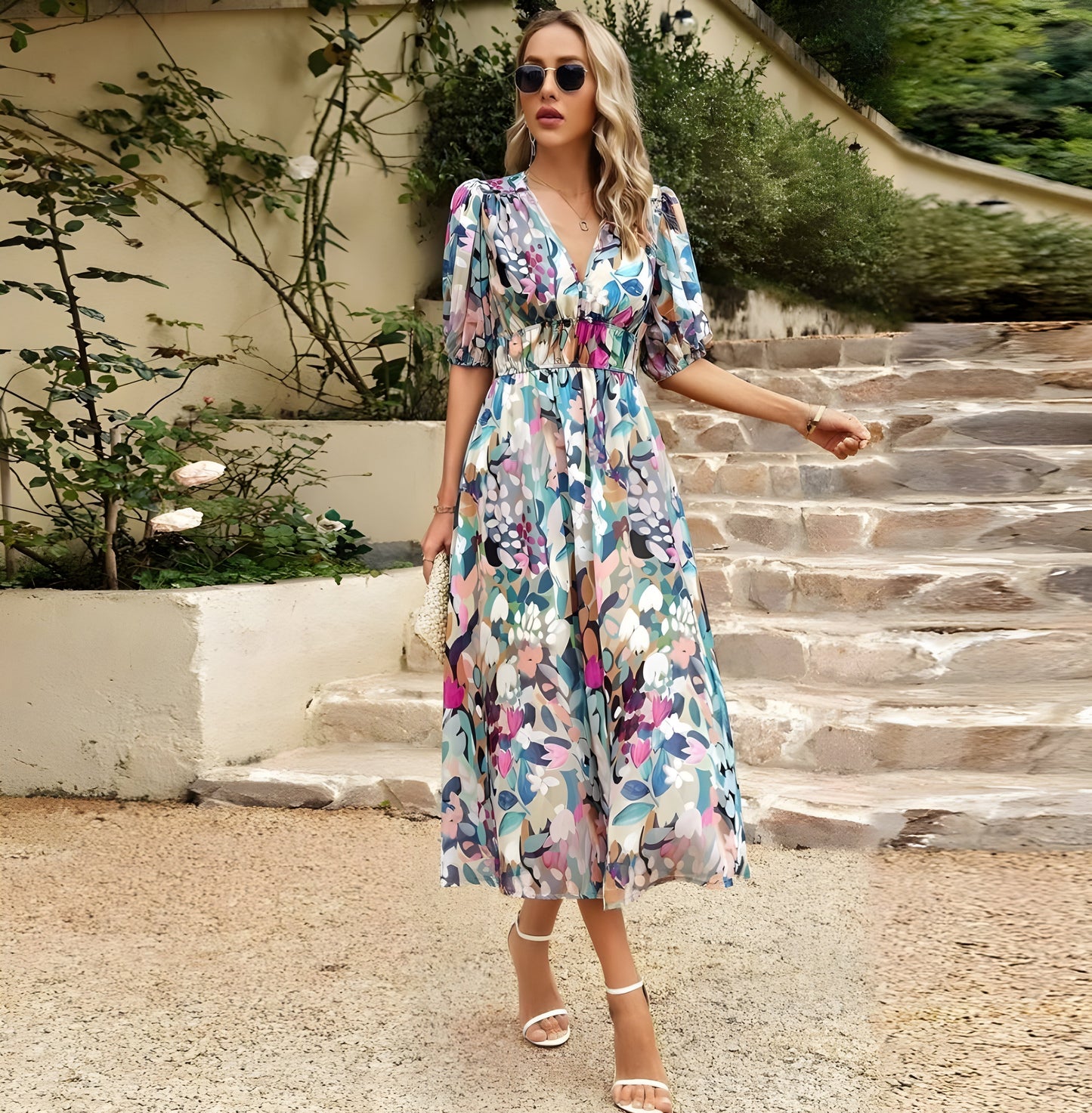 Fudus Midi-Dress with Flowers