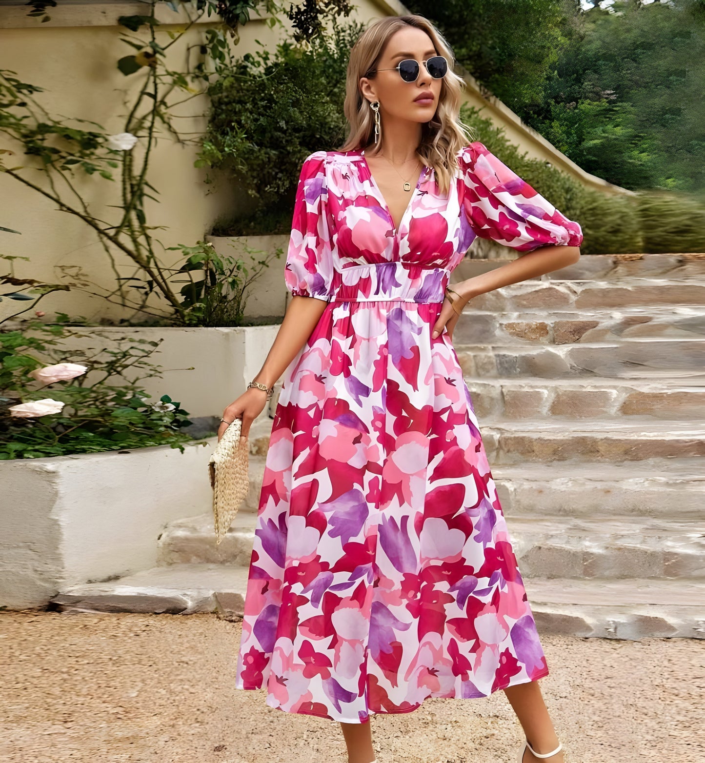 Fudus Midi-Dress with Flowers