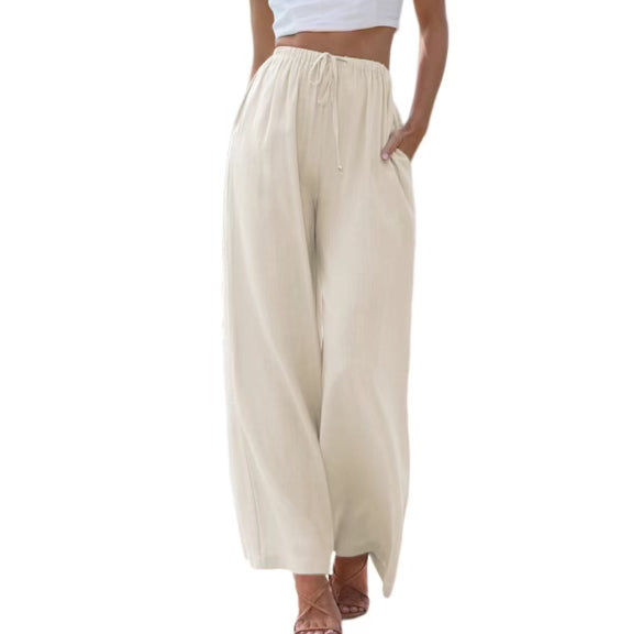 Ensemble Femme Haut Sans Manches Et Pantalon Large En Lin Mélangé Respirant Confortable Coupe Ample Avec Taille Elastique