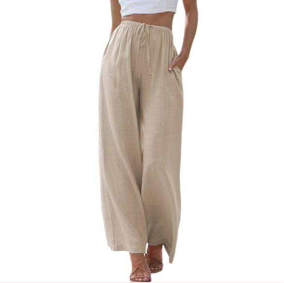 Ensemble Femme Haut Sans Manches Et Pantalon Large En Lin Mélangé Respirant Confortable Coupe Ample Avec Taille Elastique