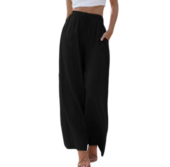 Ensemble Femme Haut Sans Manches Et Pantalon Large En Lin Mélangé Respirant Confortable Coupe Ample Avec Taille Elastique