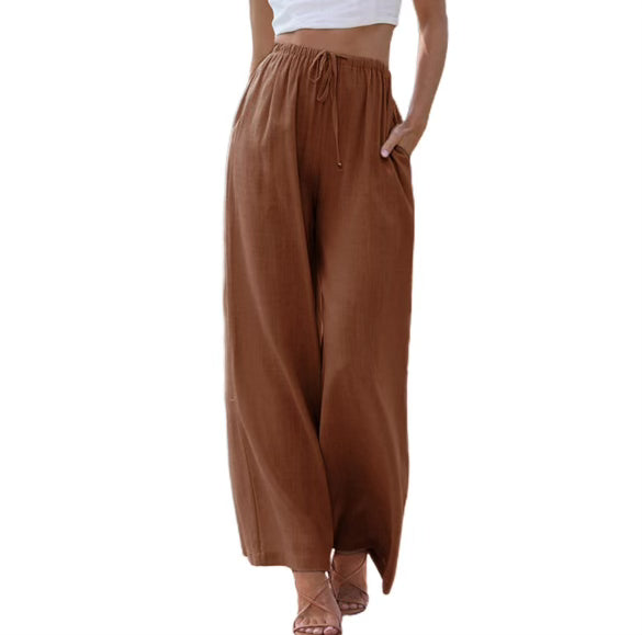 Ensemble Femme Haut Sans Manches Et Pantalon Large En Lin Mélangé Respirant Confortable Coupe Ample Avec Taille Elastique