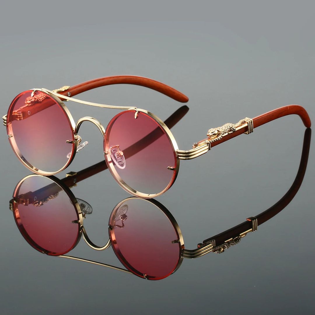 Lunettes de Soleil Panthère Impériale Monture Dorée et Détails Panthère Gradient UV400