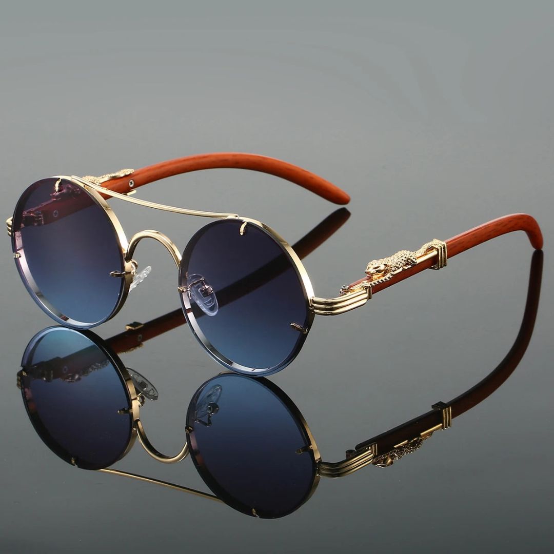 Lunettes de Soleil Panthère Impériale Monture Dorée et Détails Panthère Gradient UV400