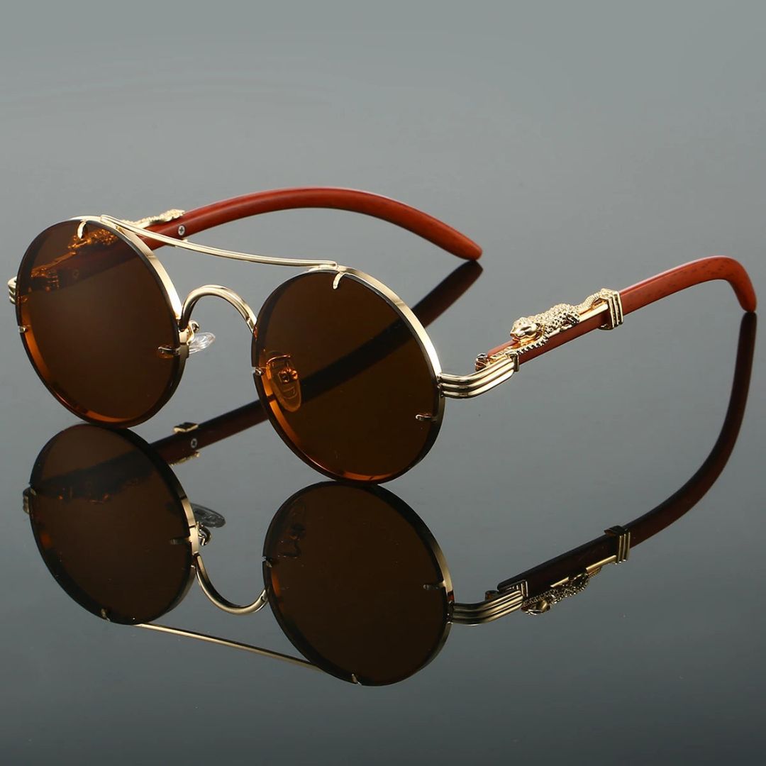 Lunettes de Soleil Panthère Impériale Monture Dorée et Détails Panthère Gradient UV400