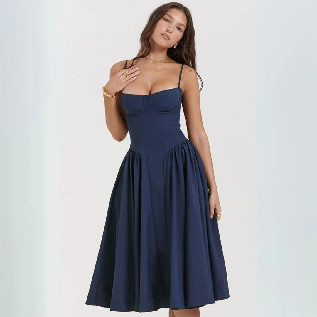 Robe Midi Corset Cintrée Évasée Irene Waylynn Pour Brunch Et Réceptions Au Bord De La Mer