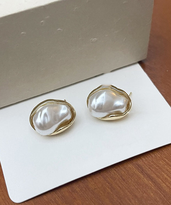 Boucles d'oreilles irrégulières en métal imitation perle pois, design de niche - Amawinc