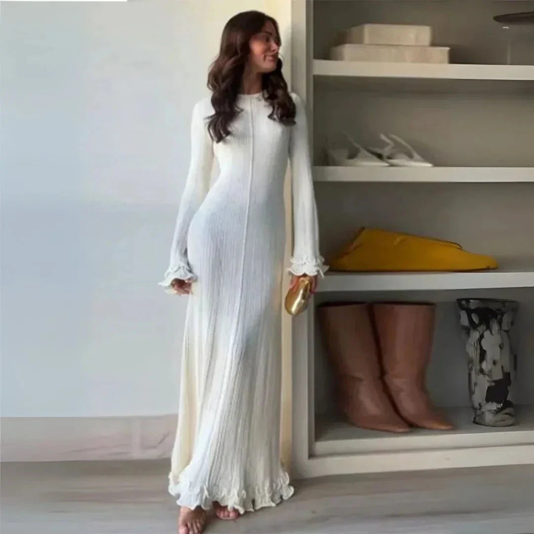 Waylynn Robe Maxi Bodycon En Maille Plissée Isabella Hiver Chaleur Et Élégance Pour Femmes