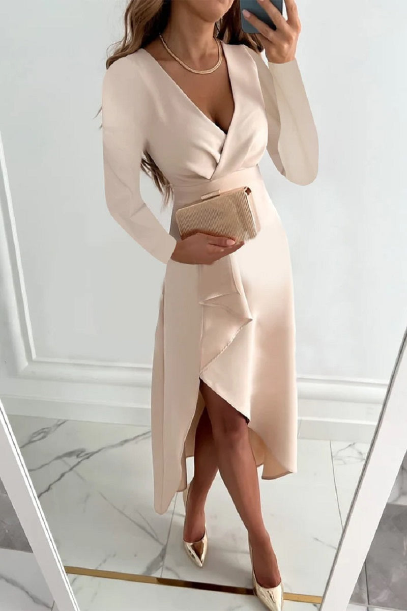 Queencie - Edles unifarbenes Faltenkleid