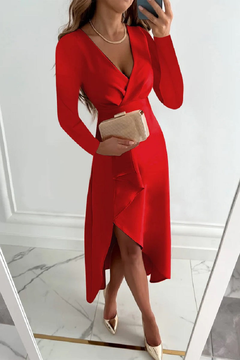 Queencie - Edles unifarbenes Faltenkleid