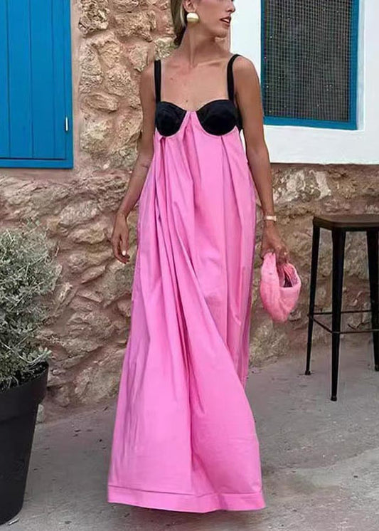 Robe de soirée d'été en coton patchwork avec bustier rose italien - Amawinc