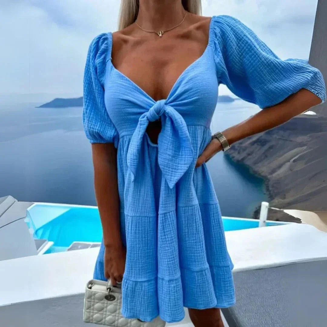Waylynn Robe Ivana Babydoll Courte Avec Noeud Devant Encolure En Coeur Legere Pour Ete Plage Et Resort
