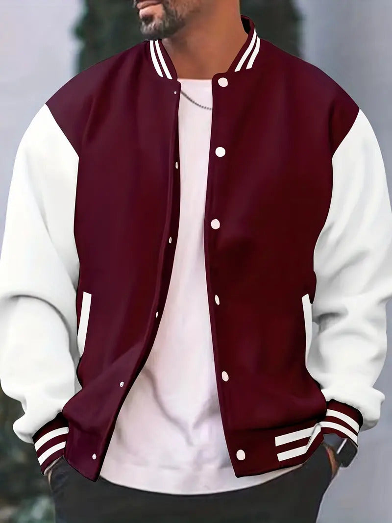 Veste Varsity Rétro Pour Homme Corps Noir Et Manches Blanches Durable Confortable Amawinc Timothy
