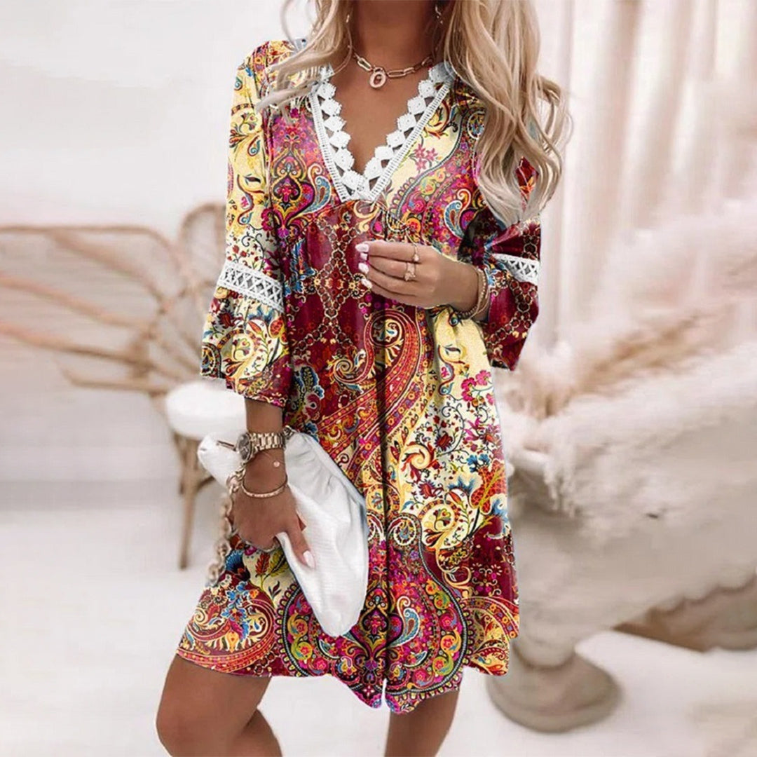 Robe Été Leah Dentelle Avec Bordure Confortable Coupe A Ligne Décontractée Pour Plage Amawinc