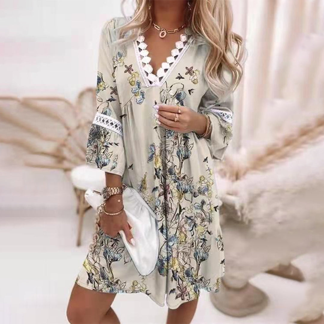 Robe Été Leah Dentelle Avec Bordure Confortable Coupe A Ligne Décontractée Pour Plage Amawinc