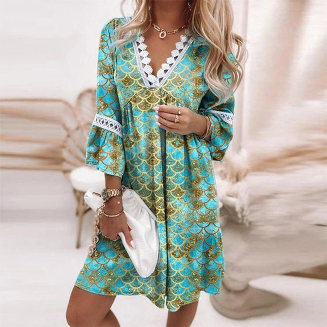 Robe Été Leah Dentelle Avec Bordure Confortable Coupe A Ligne Décontractée Pour Plage Amawinc