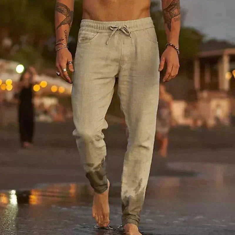 Pantalon de Jogging Homme en Coton Respirant Coupe Décontractée Taille Elastique Avec Cordon de Serrage
