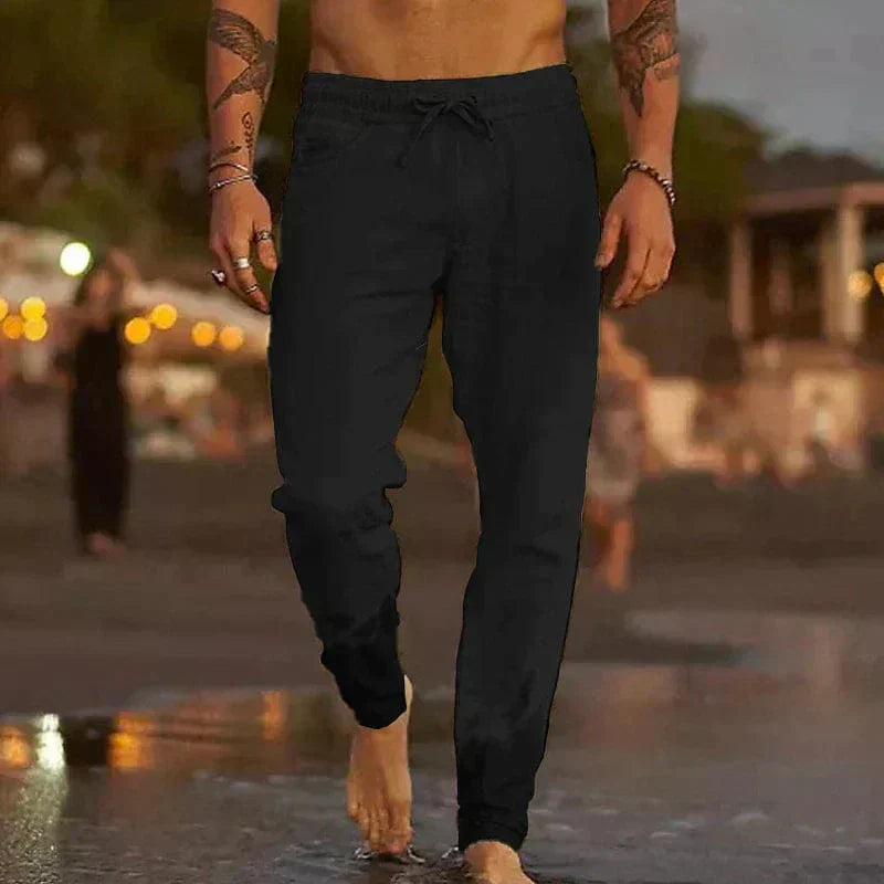 Pantalon de Jogging Homme en Coton Respirant Coupe Décontractée Taille Elastique Avec Cordon de Serrage