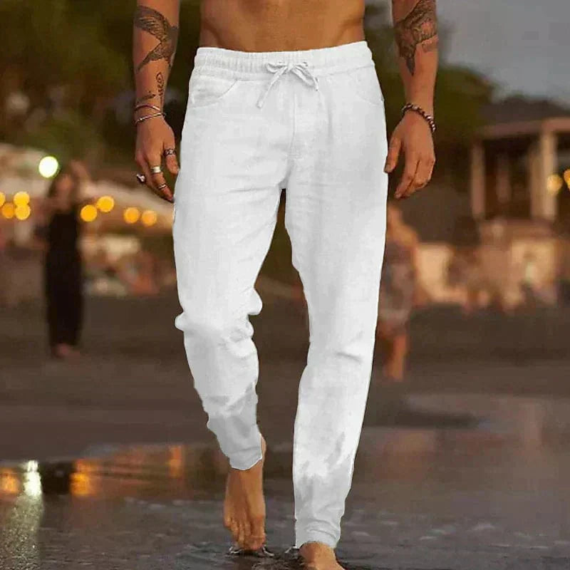 Pantalon de Jogging Homme en Coton Respirant Coupe Décontractée Taille Elastique Avec Cordon de Serrage