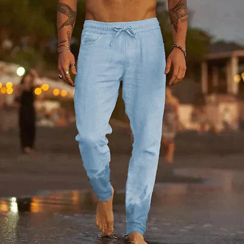 Pantalon de Jogging Homme en Coton Respirant Coupe Décontractée Taille Elastique Avec Cordon de Serrage