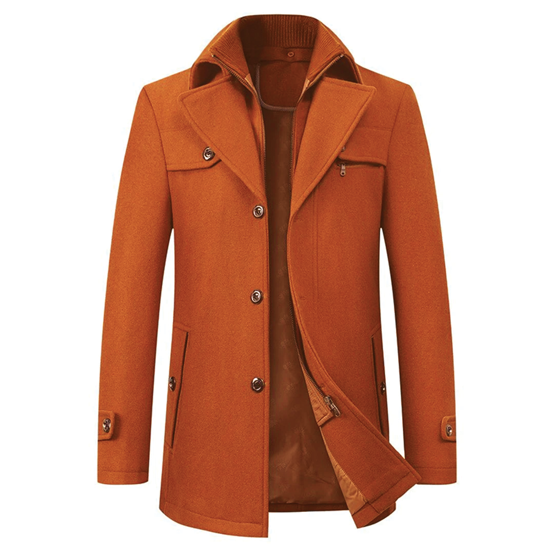 Elijah Manteau Long En Mélange De Laine Pour Homme, Coupe Raffinée, Col Montant, Zip Intérieur Et Poche Poitrine