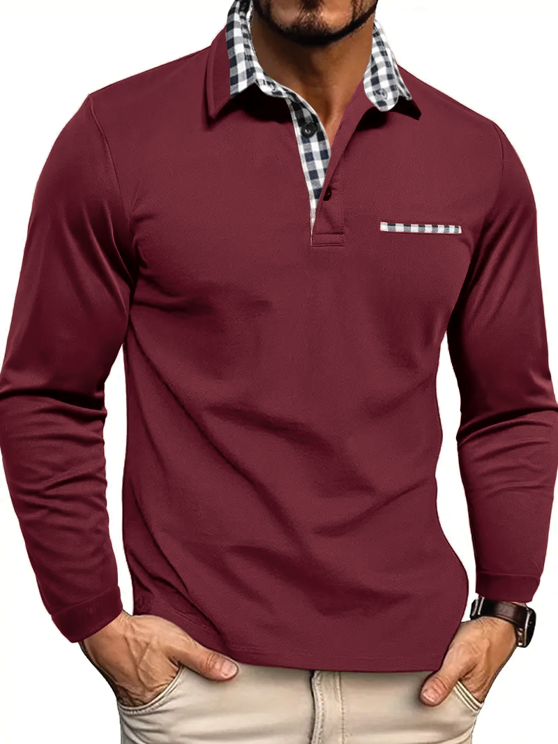 Polo À Manches Longues Pour Homme Jaxon Avec Col À Carreaux Et Mélange De Coton Doux Pour Une Allure Décontractée Chic
