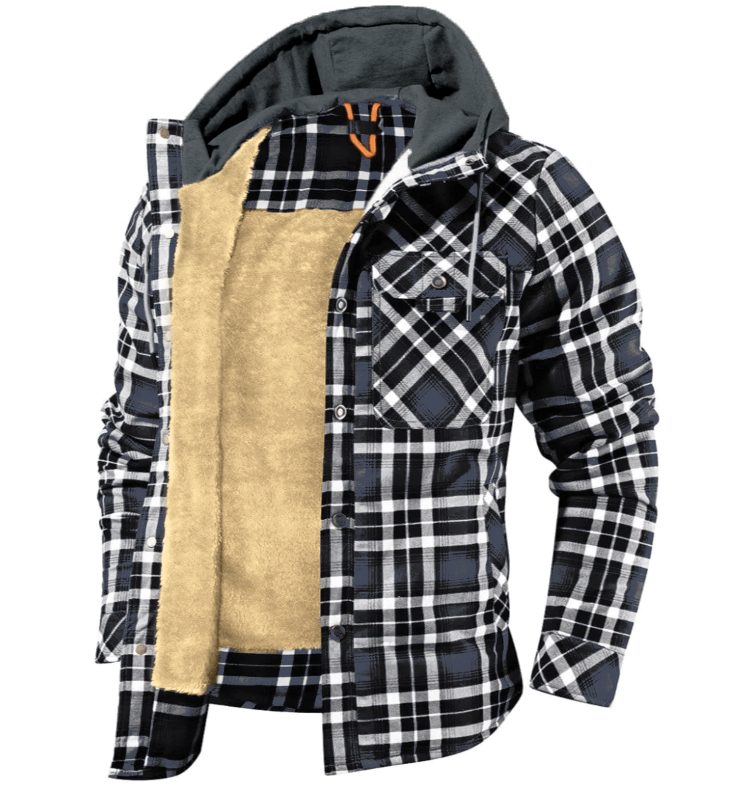 Manteau À Capuche À Carreaux Pour Homme Chaud Doublé Polaire Avec Fermeture Boutons Design Amawinc