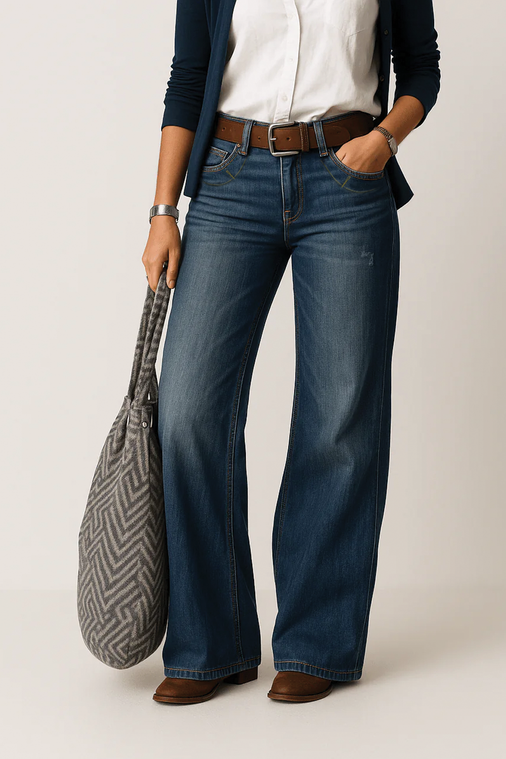 Amelia Pantalon Denim Taille Haute Coupe Large Confortable et Polyvalent pour Toutes Saisons