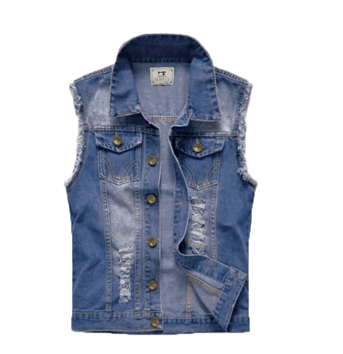 Gilet Denim Josiah Amawinc Vintage Moderne Sans Manches Finition Lavée Col Rétro Essentiel Pour Superposition