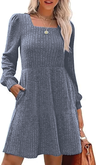 Robe Mini Élégante Emma Amawinc Encolure Carrée Pour Femme Élégance Intemporelle Et Confort Moderne