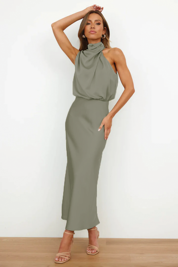 Amawinc Robe Satin Maxi Diane Pour Mariage Fête Soirée Romantique Printemps Été Élégante