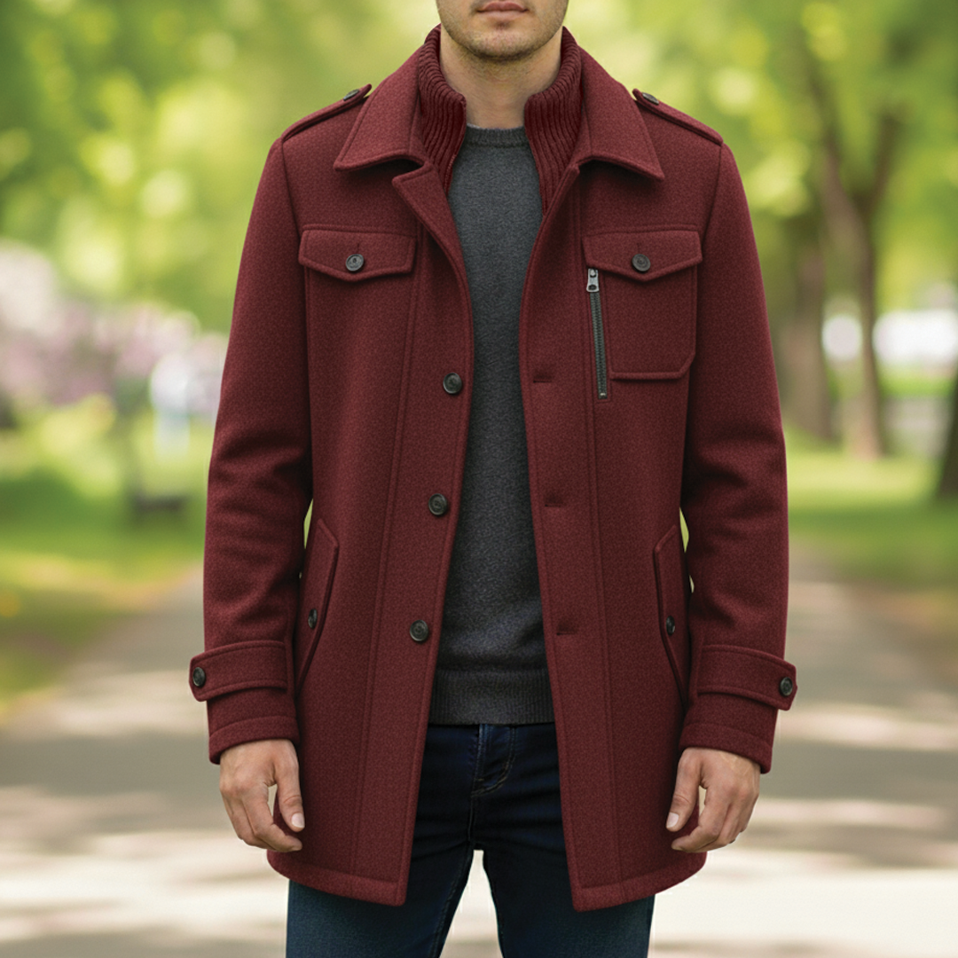 Maverick Manteau Homme Mélange De Laine À Revers À Encoches Avec Fermeture Zip Et Bouton Mi Cuisse Pour Bureau Et Ville