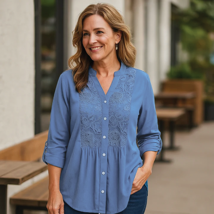 Blouse Longue En Dentelle Avec Détails Finement Travaillés Pour Élégance Quotidienne Bureau Et Dîner