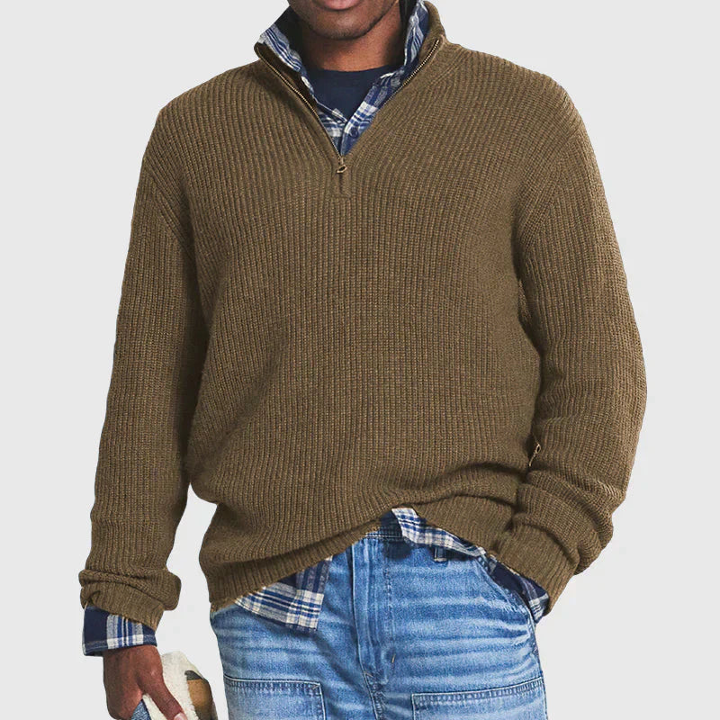 Edward Pull Homme En Maille Côtelée À Col Zippé Amawinc Essentiel Pour La Superposition Confort Quotidien Moderne