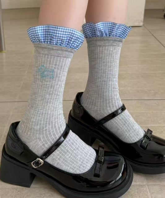 Chaussettes montantes à volants et patchwork style japonais - Amawinc