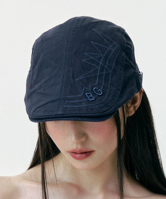 Chapeau breton polyvalent brodé bleu marine de style japonais - Amawinc