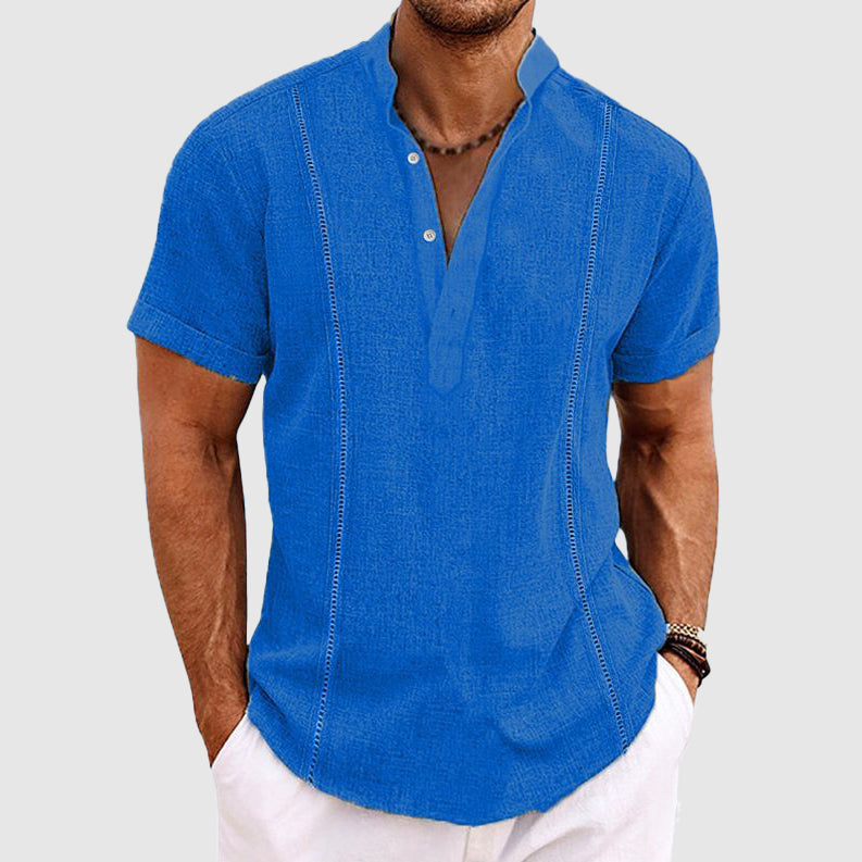 Chemise En Lin Homme À Manches Courtes Coupe Décontractée Avec Fermeture Par Boutons Amawinc Respirante