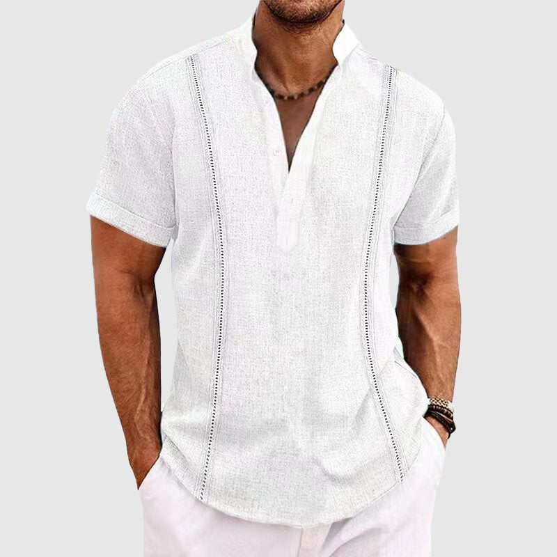 Chemise En Lin Homme À Manches Courtes Coupe Décontractée Avec Fermeture Par Boutons Amawinc Respirante