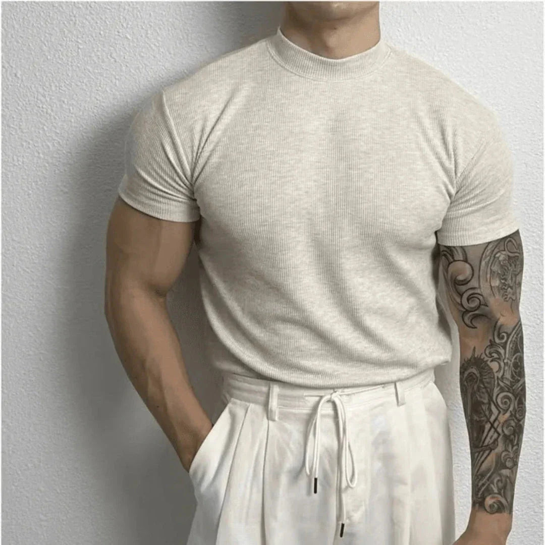 Waylynn Jaxon Tee Shirt Homme À Col Montant Côtelé À Manches Courtes En Coton Élasthanne Confortable Ajusté