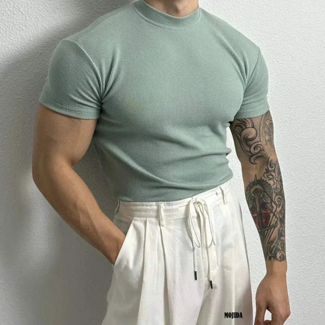 Waylynn Jaxon Tee Shirt Homme À Col Montant Côtelé À Manches Courtes En Coton Élasthanne Confortable Ajusté