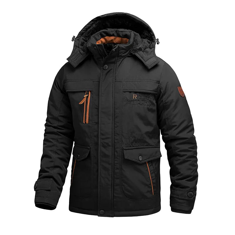 Veste Hivernale Pour Homme Coupe Vent Isolante Avec Capuche Et Poches Multiples Et Poignets Ajustables