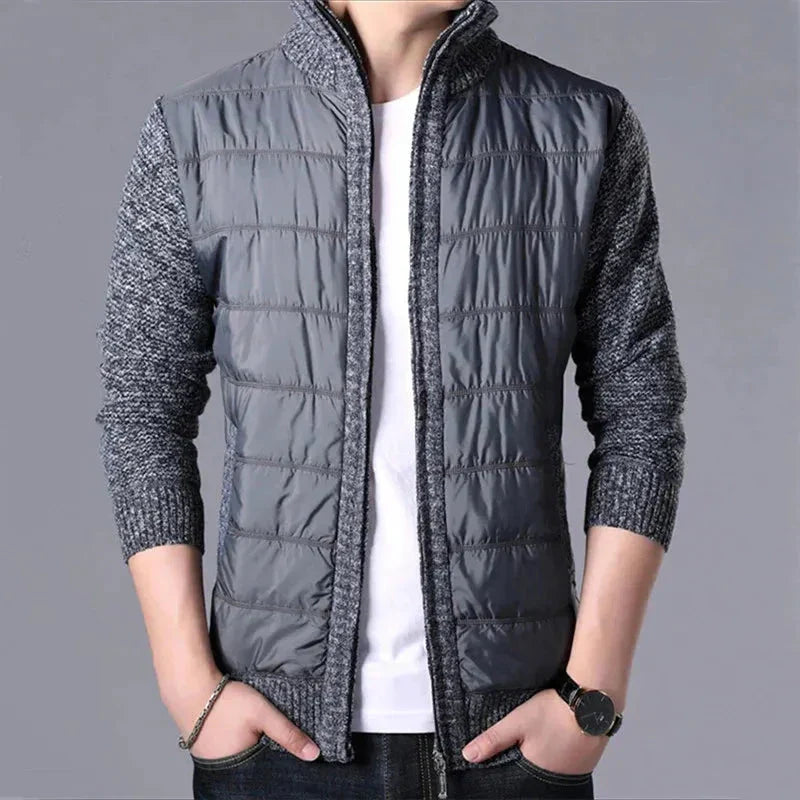 Cardigan Patchwork Matelassé Puffer Jim Coupe Slim Avec Manches Tricotées Pour Confort Et Style