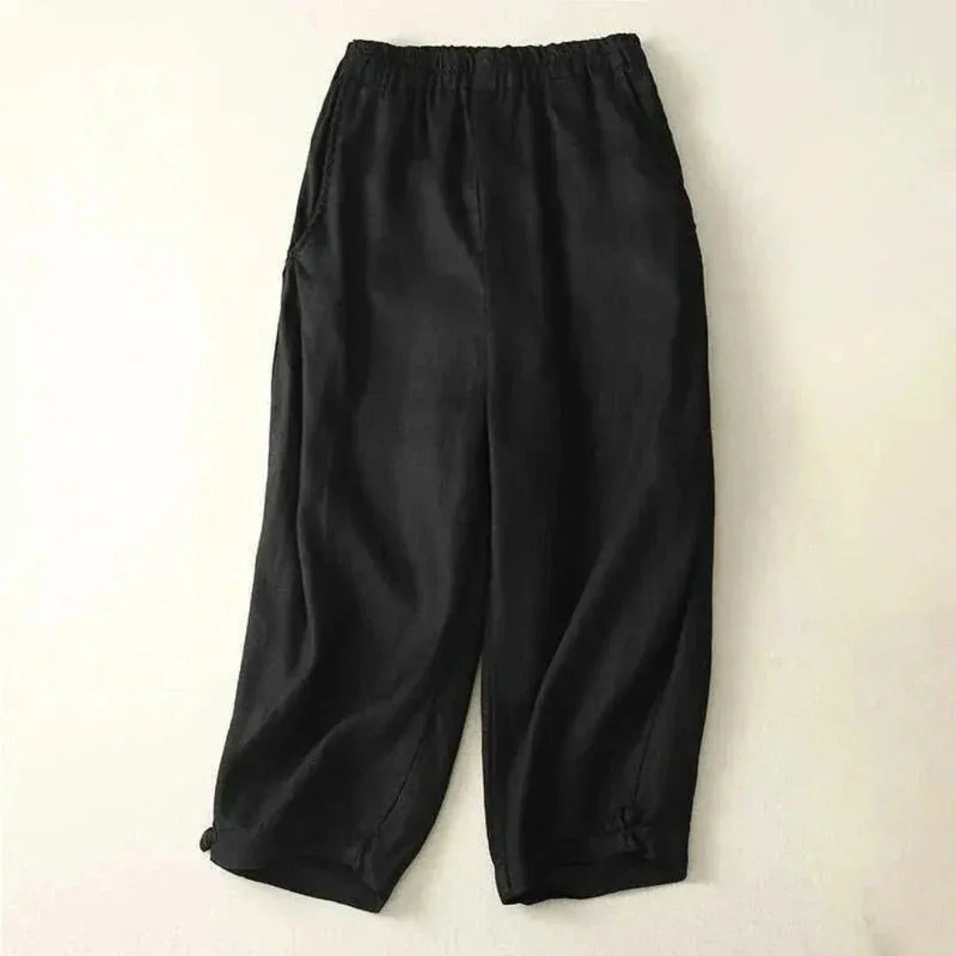 Pantalon Lin Décontracté Julia À Taille Élastique Coupe Croppée Respirant Idéal Été Léger Chic Confortable