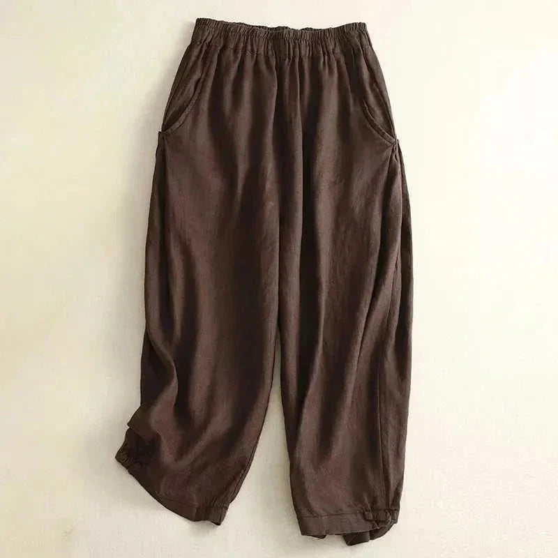 Pantalon Lin Décontracté Julia À Taille Élastique Coupe Croppée Respirant Idéal Été Léger Chic Confortable
