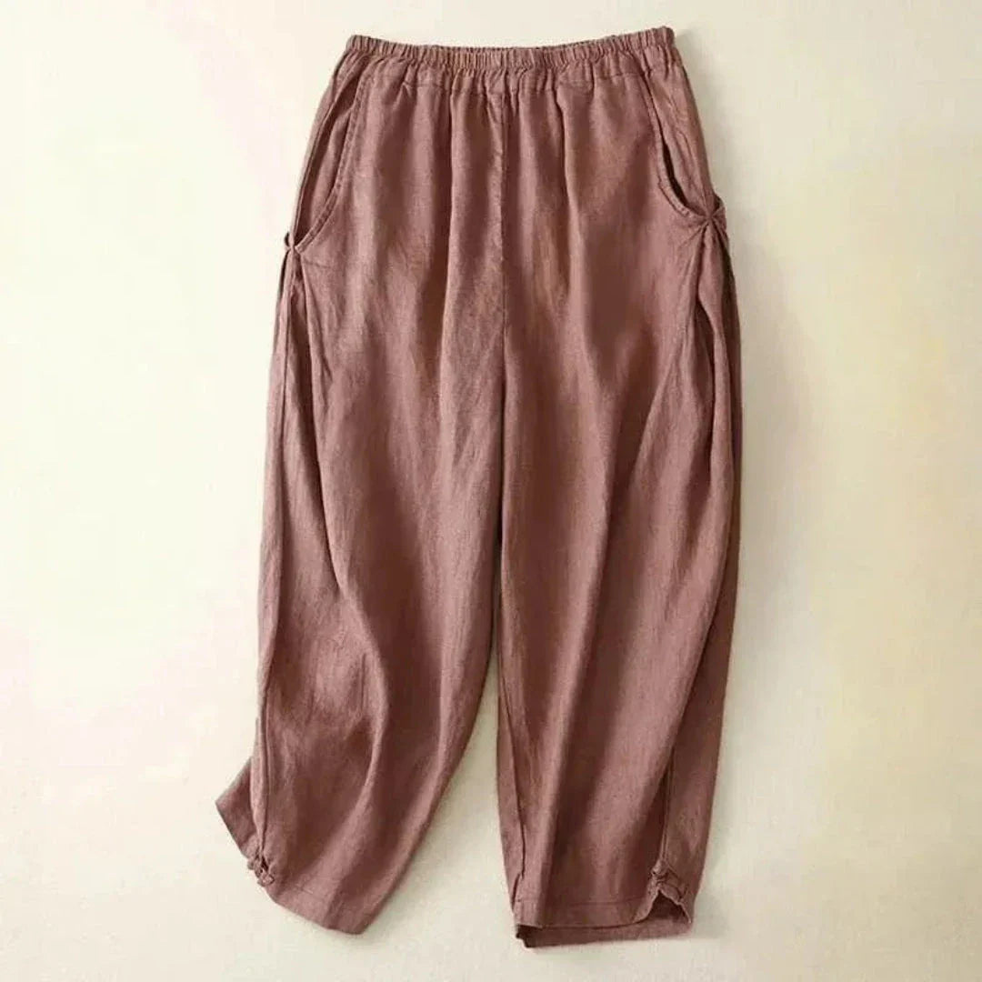 Pantalon Lin Décontracté Julia À Taille Élastique Coupe Croppée Respirant Idéal Été Léger Chic Confortable