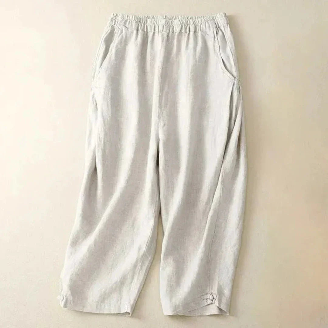 Pantalon Lin Décontracté Julia À Taille Élastique Coupe Croppée Respirant Idéal Été Léger Chic Confortable