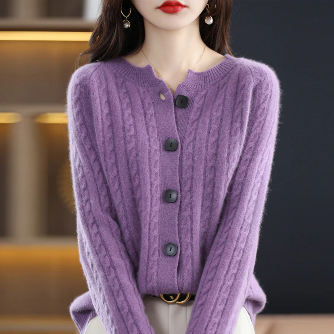 Lily Cardigan Femme Boutonné Confort Décontracté Hiver Maille Torsadée Avec Grands Boutons
